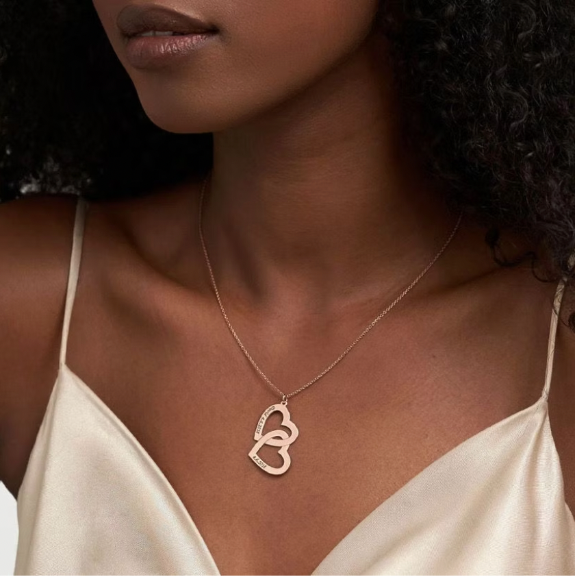 Engraved Heart in Heart Necklace
