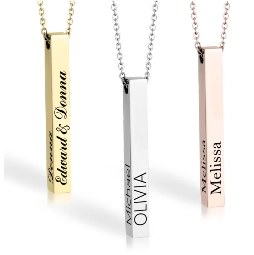3D Bar Name Necklace chain for Men in Sterling Silver