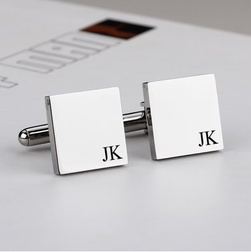 Engraved Square Shape Cufflink. gold. silver. rose gold. plated 18k solid sterling silver. makana jewellery jewelry