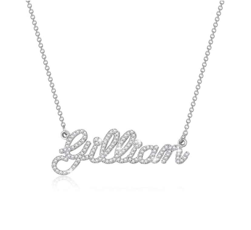 Silver necklace pendant. Crystal Name Necklace. gold. silver. rose gold. plated. gold. silver. rose gold. plated 18k solid sterling silver. makana jewellery jewelry
