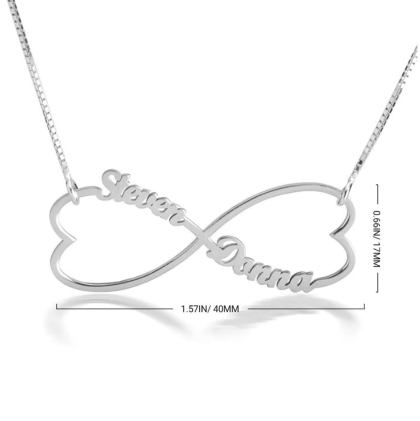 Infinity name necklace with two hearts