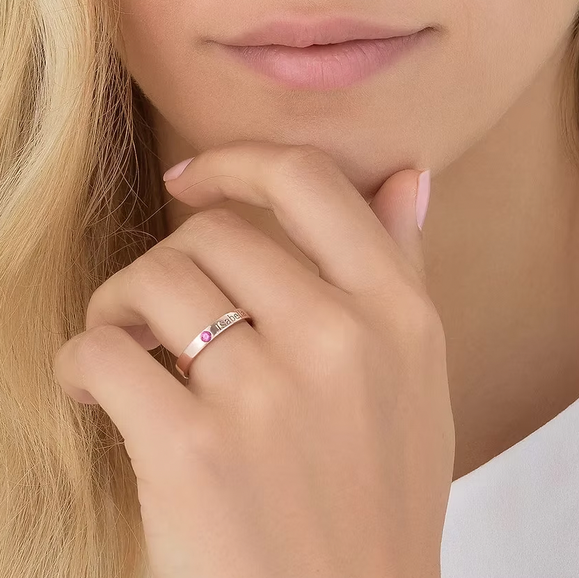 Engraved Birthstone Name Ring