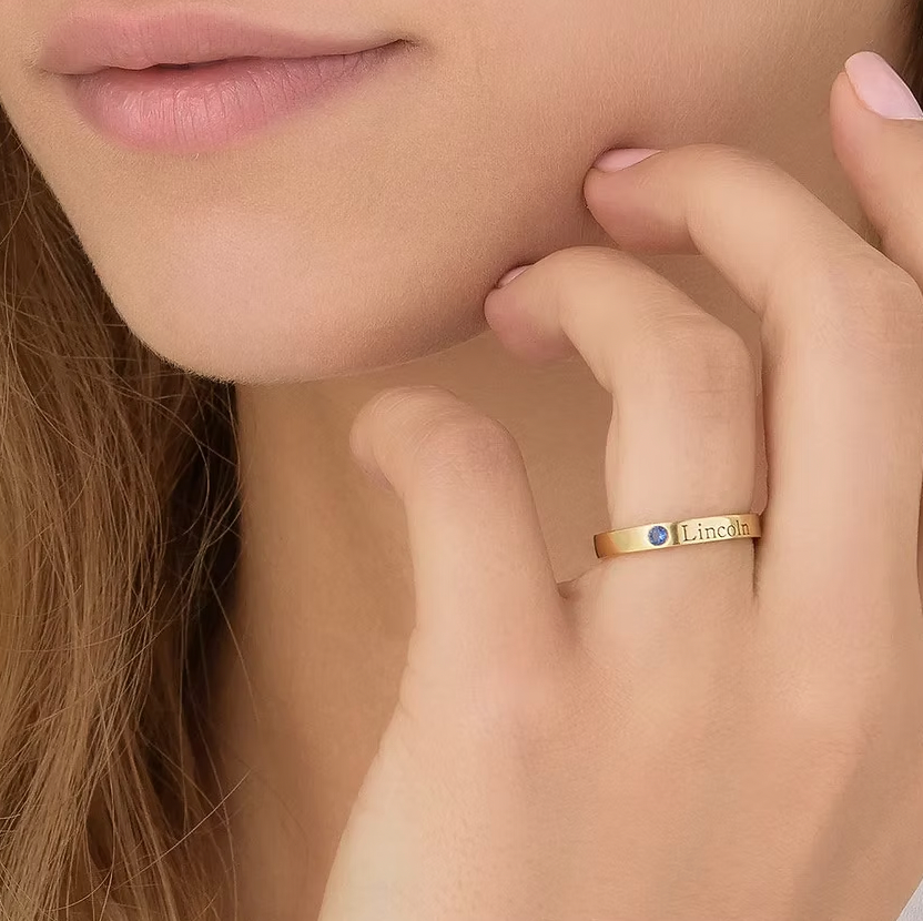 Engraved Birthstone Name Ring