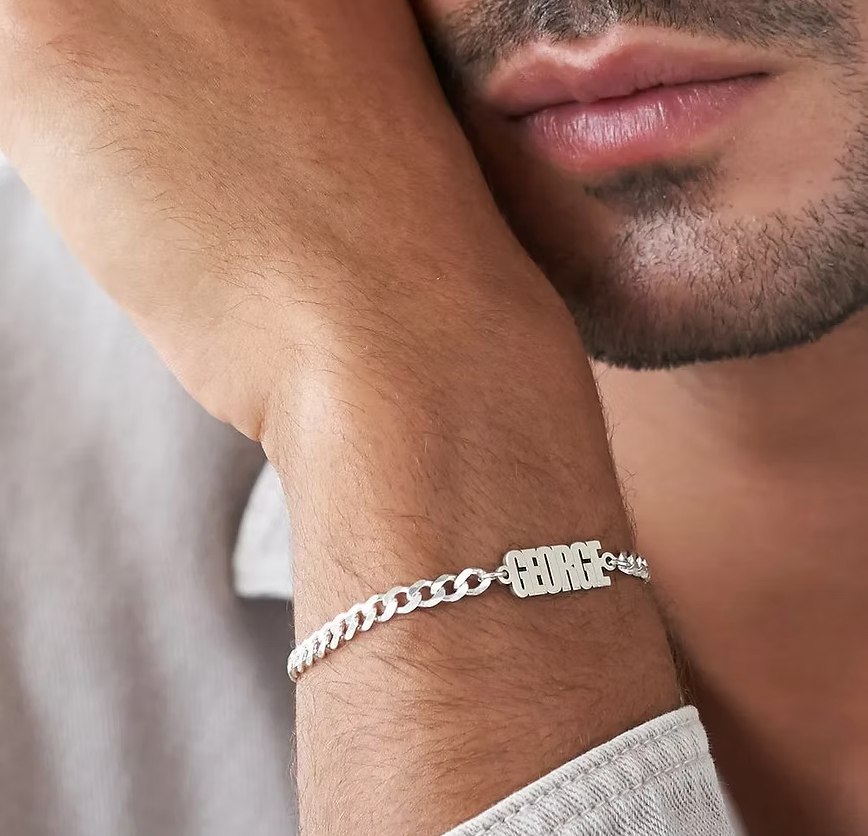 Thick Chain Name Bracelet in Sterling Silver