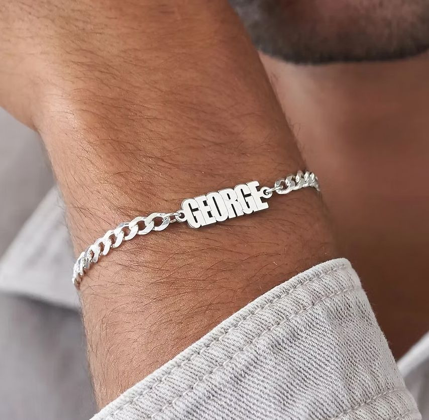 Thick Chain Name Bracelet in Sterling Silver