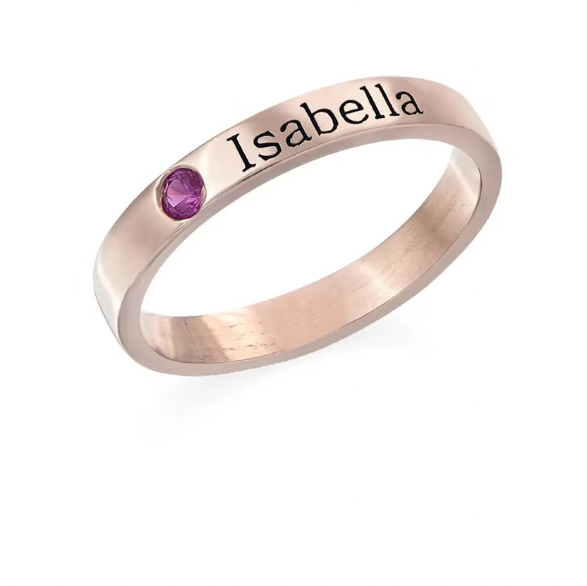 Engraved Birthstone Name Ring