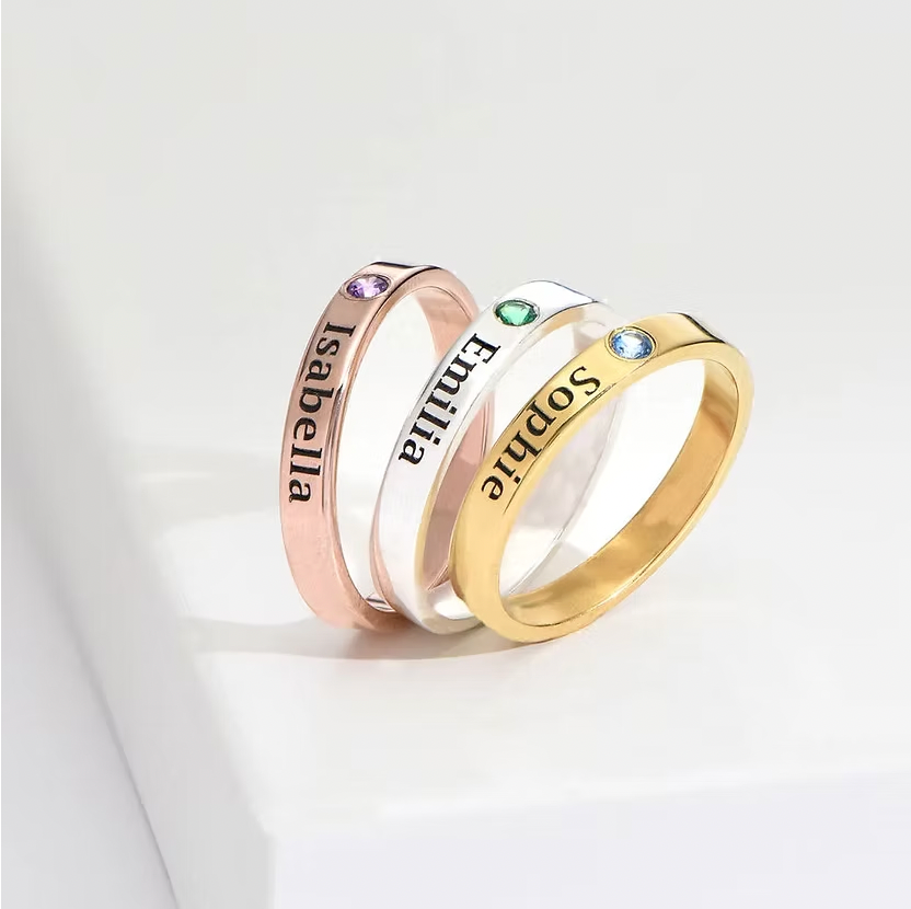 Engraved Birthstone Name Ring