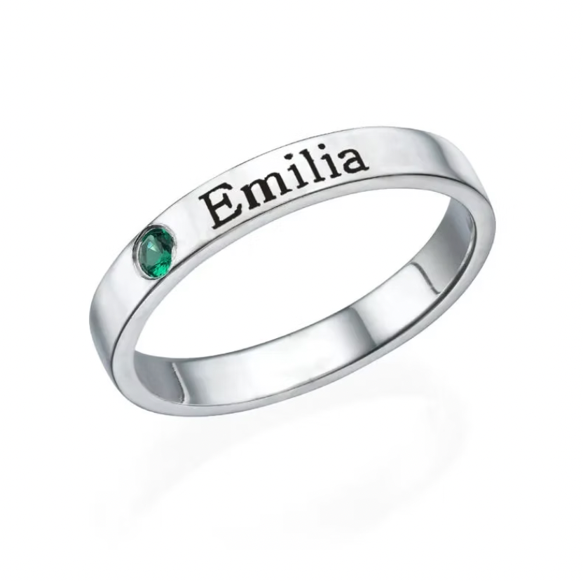 Engraved Birthstone Name Ring