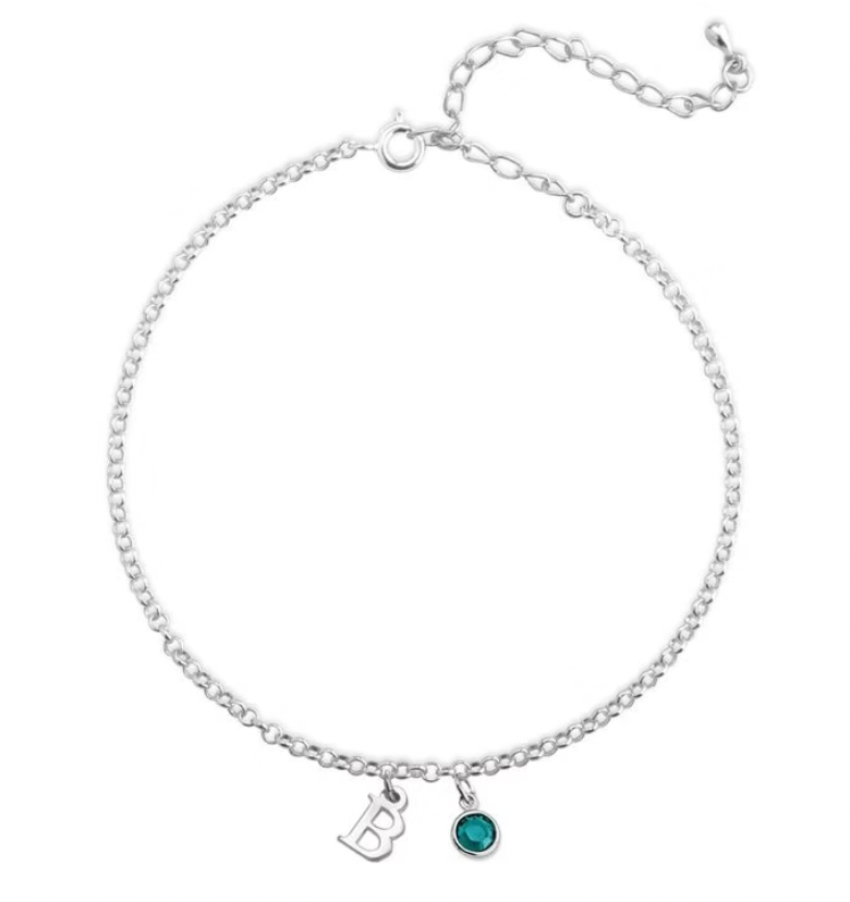 Silver bracelet with charm and green gemstone . Silver  gold rose silver sterling plated. gold. silver. rose gold. plated 18k solid sterling silver. makana jewellery jewelry