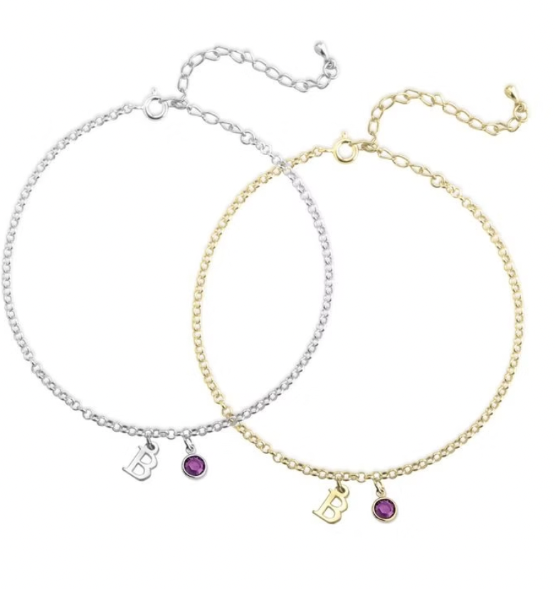 Personalized Initial Anklet with Birthstone