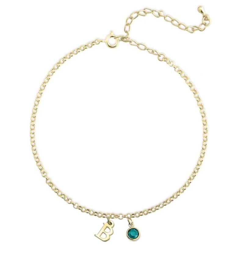Personalized Initial Anklet with Birthstone