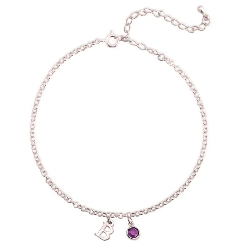 Personalized Initial Anklet with Birthstone