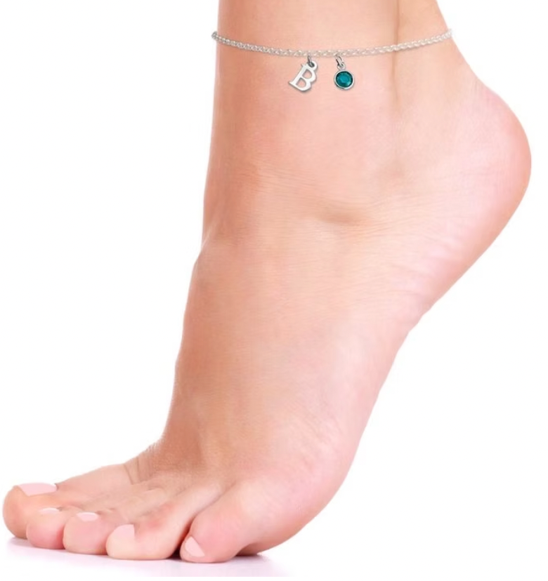 Personalized Initial Anklet with Birthstone