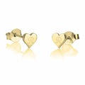A pair of gold heart stud earrings, each engraved with a capital letter. Gold, Gold plated, rose gold plates, sterling silver 925, makana jewellery, jewelry, 18k, 22k Karat