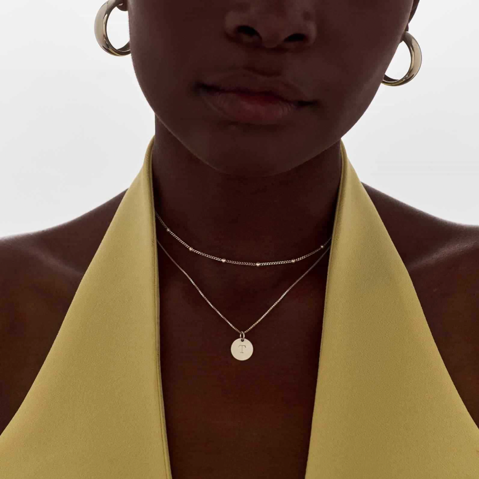 Engraved Initial Disk Necklace