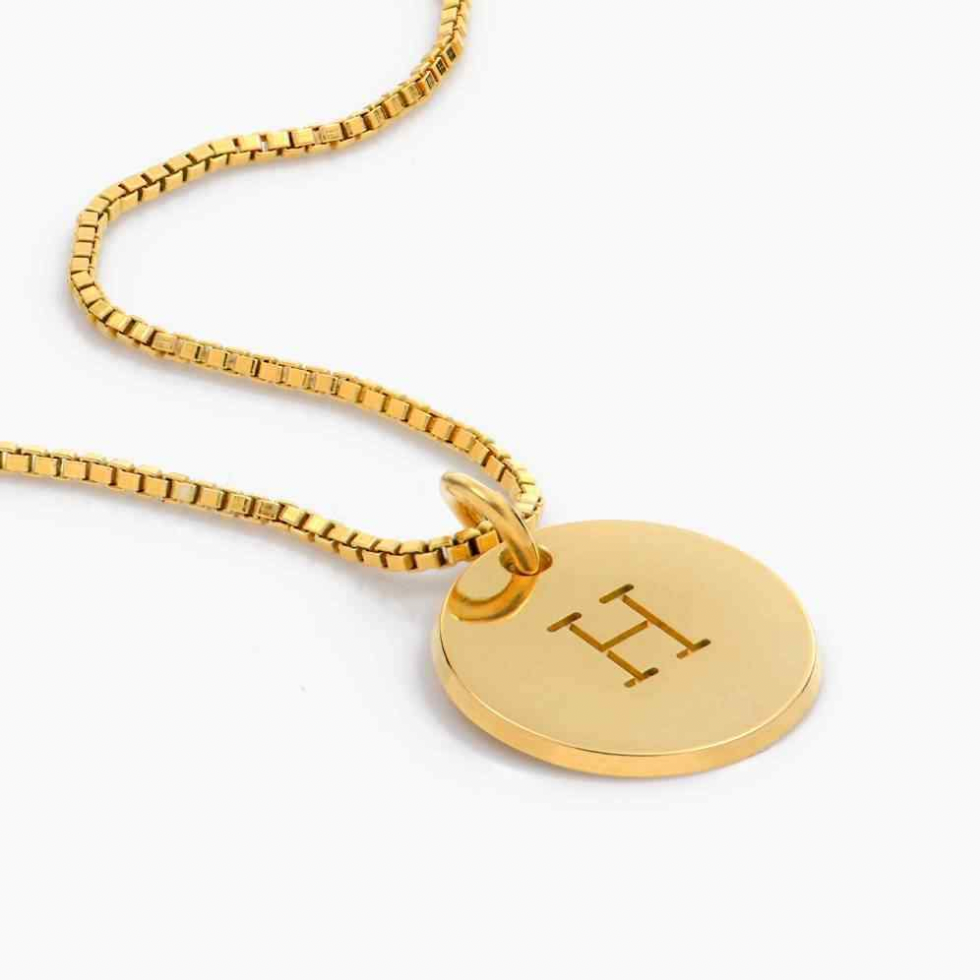 Engraved Initial Disk Necklace