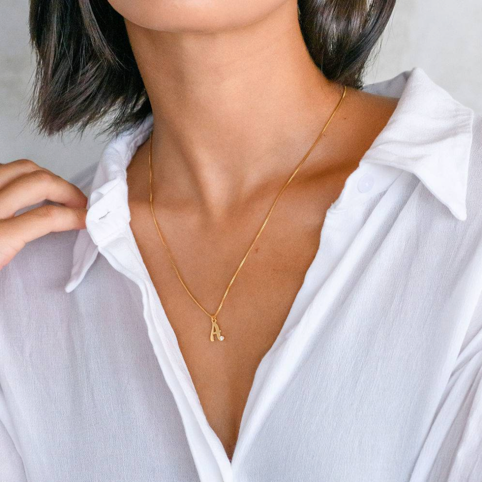 Initial Necklace With Birthstone