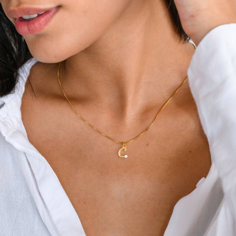 Initial Necklace With Birthstone