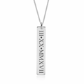 A silver rectangular bar pendant necklace engraved with Roman numerals 'III·XX·MMXVII' . gold. rose gold. silver. plated. gold. silver. rose gold. plated 18k solid sterling silver. makana jewellery jewelry