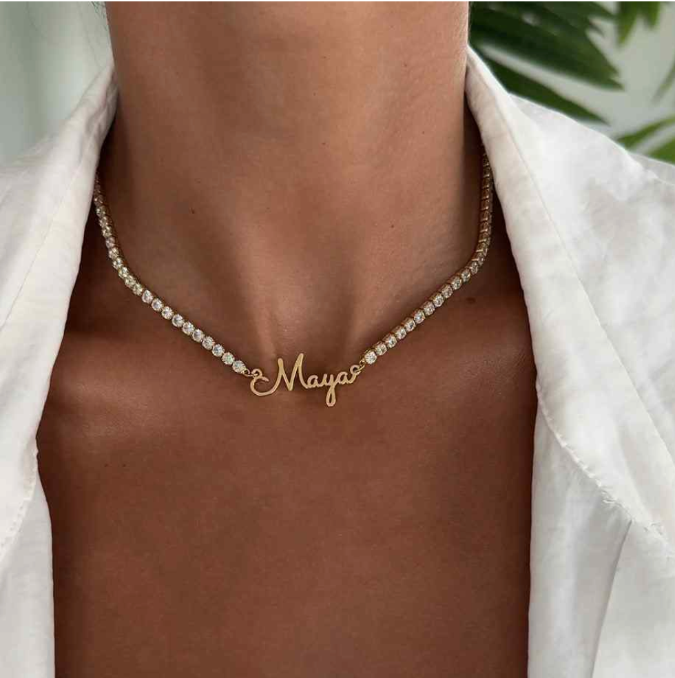 Name Necklace with Tennis Chain
