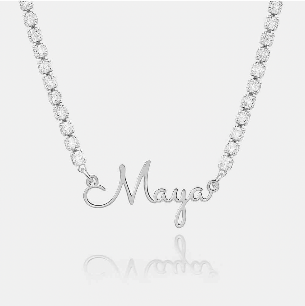 Name Necklace with Tennis Chain
