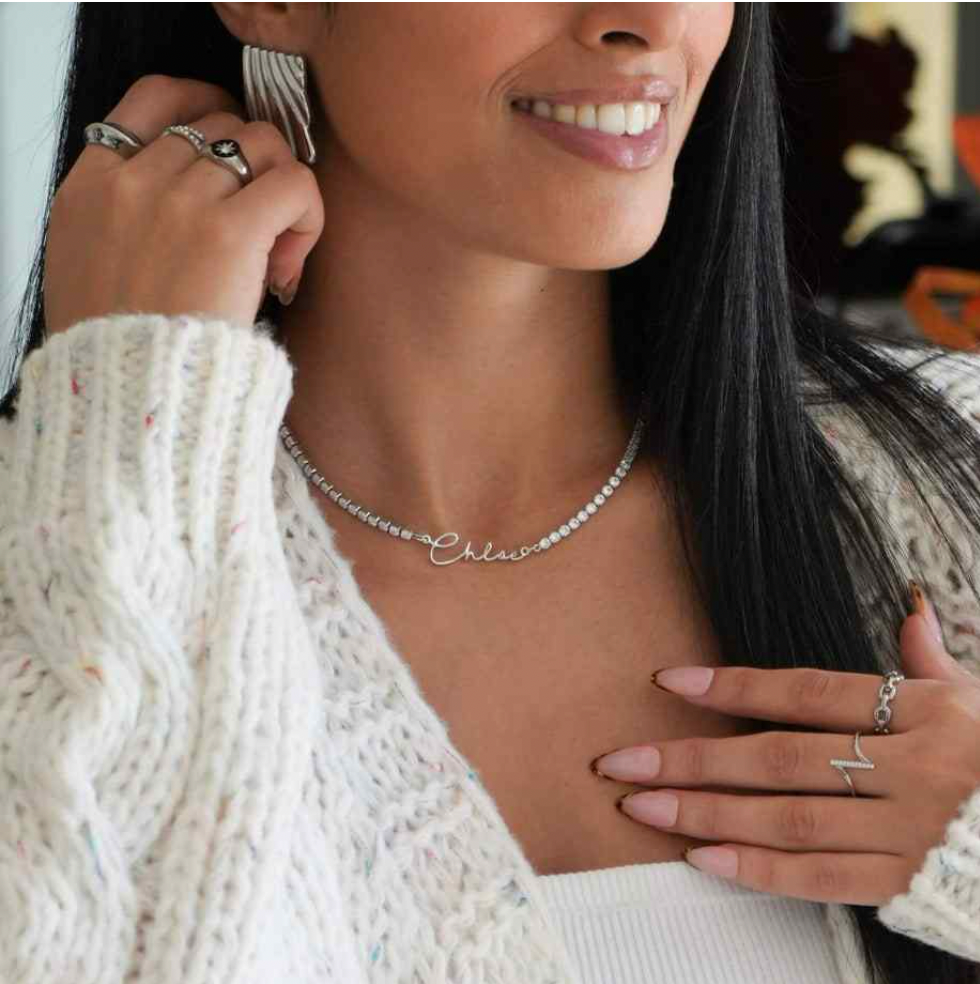 Name Necklace with Tennis Chain