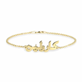 A gold nameplate bracelet featuring Arabic calligraphy. Sterling Silver Finish / 18k Gold Plated / 18k Rose Gold Plated / 18k white Gold Plated / 22k Gold Plated. Makana jewellery, jewelry