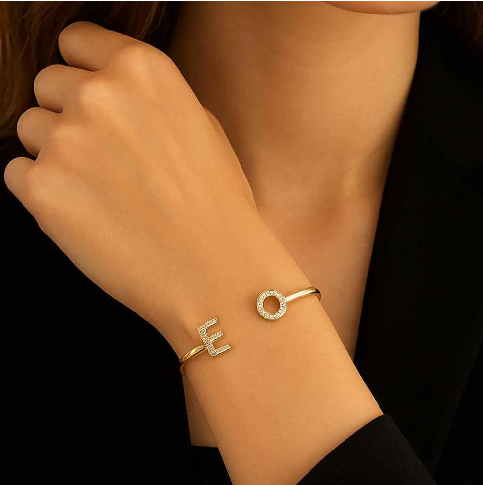 Two-Initial Stone Bangle