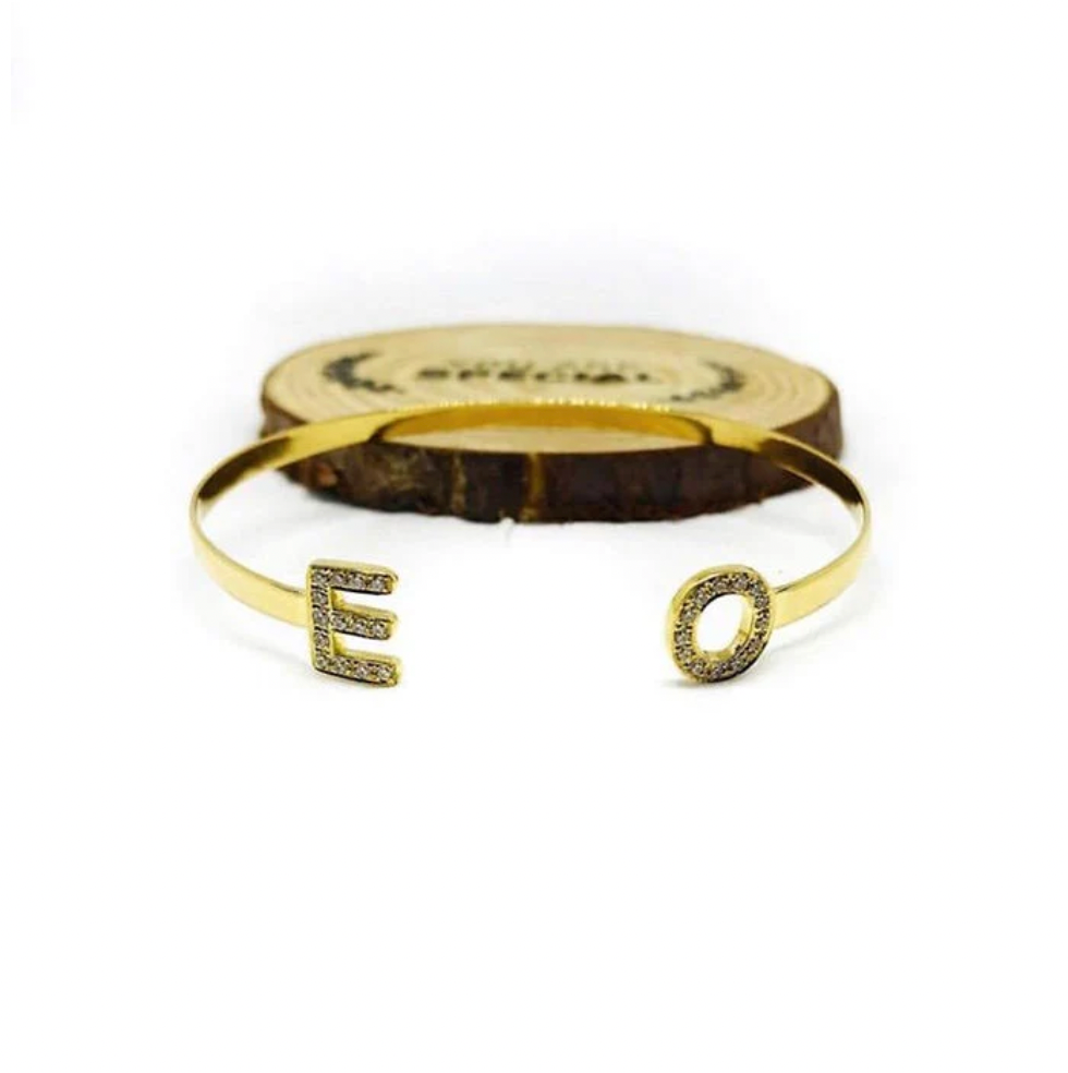 Two-Initial Stone Bangle