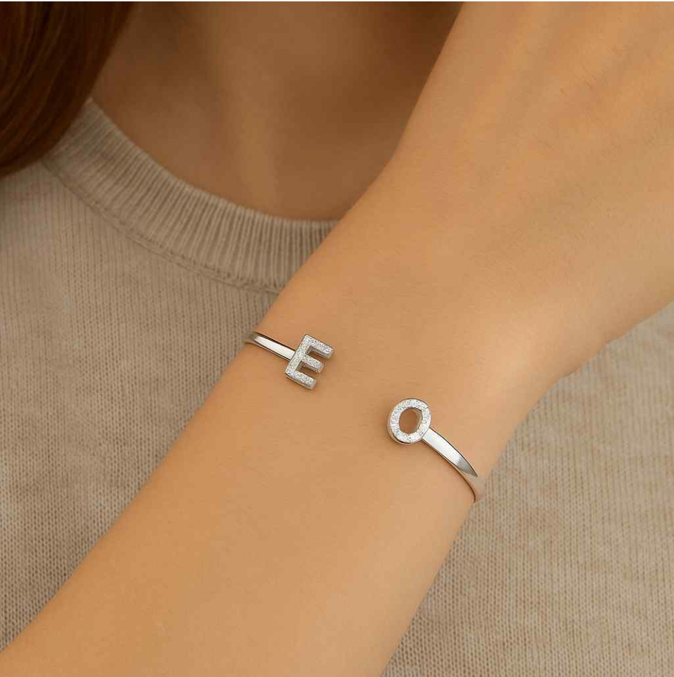 Two-Initial Stone Bangle