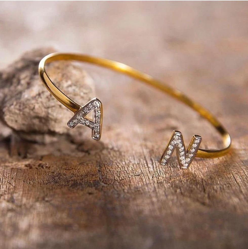 Two-Initial Stone Bangle