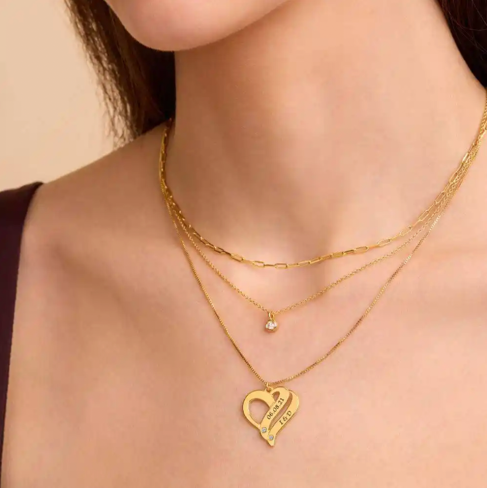 Couples Heart Necklace with Two Names & Diamonds