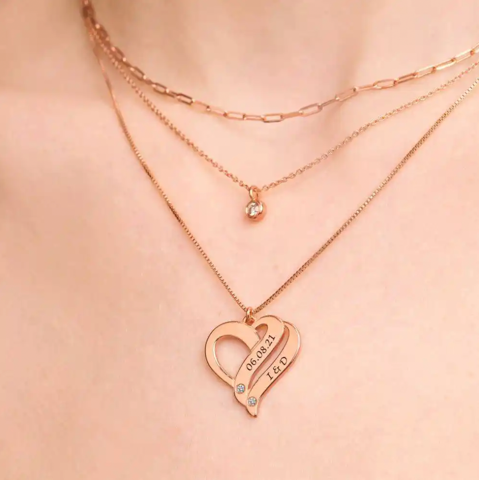 Couples Heart Necklace with Two Names & Diamonds