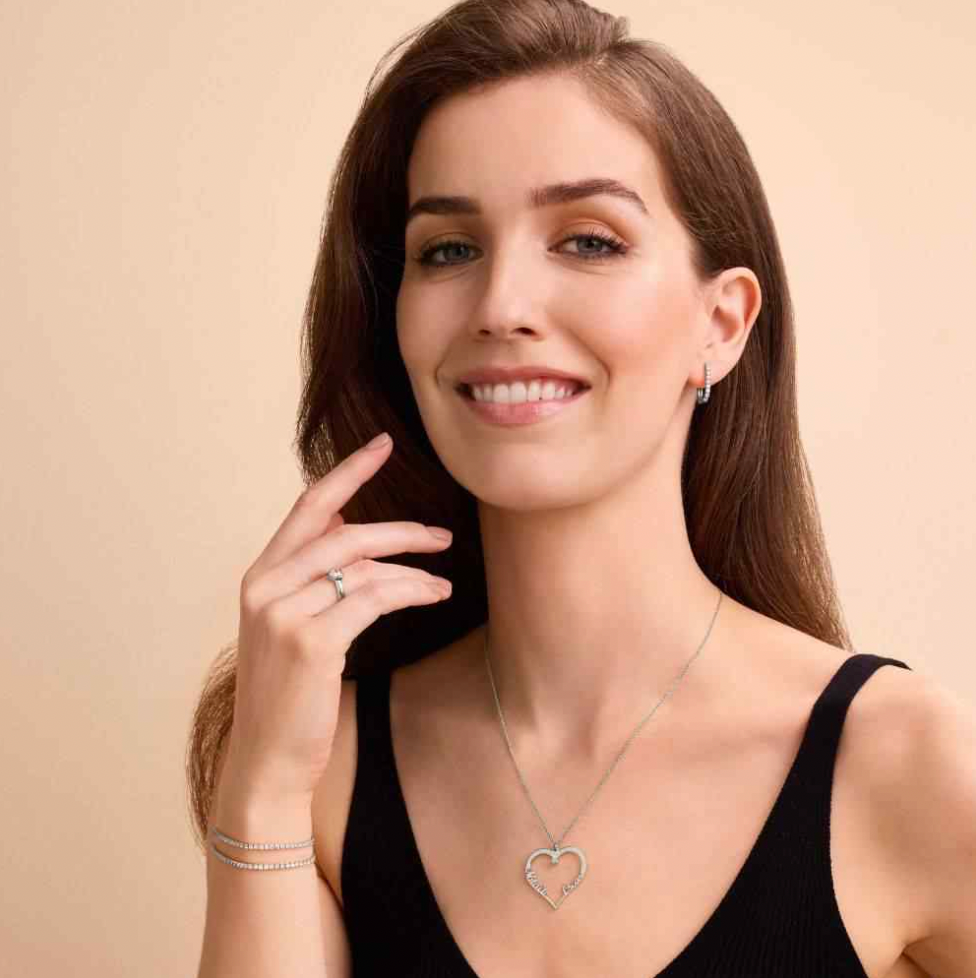 Personalized Two Name Heart Necklace with Diamond