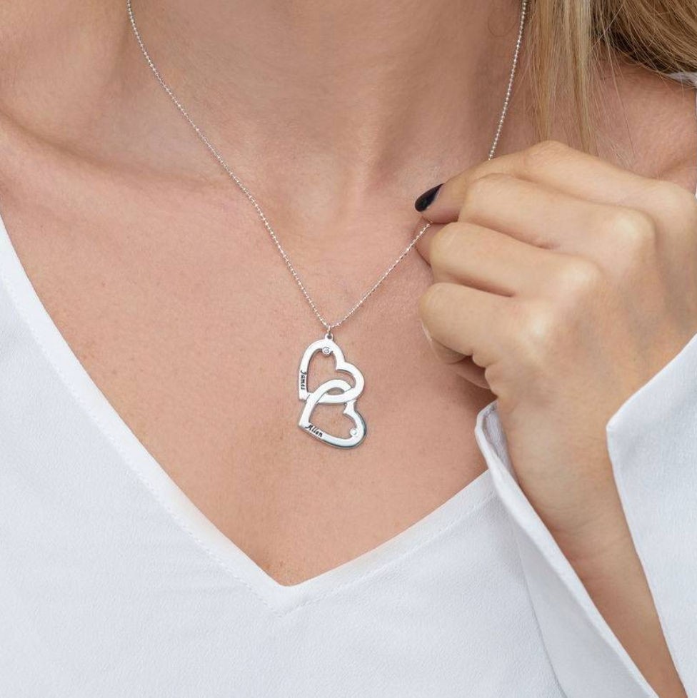 Heart in Heart Engraved Necklace With Diamonds