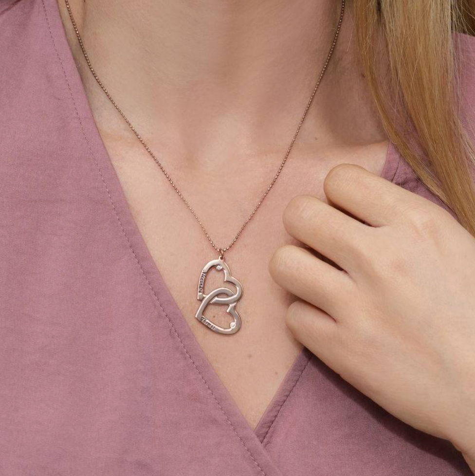 Heart in Heart Engraved Necklace With Diamonds