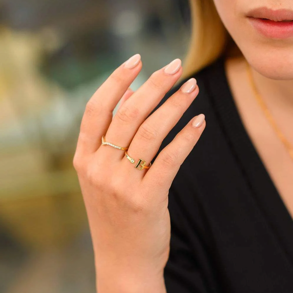 Birthstone Initial Ring