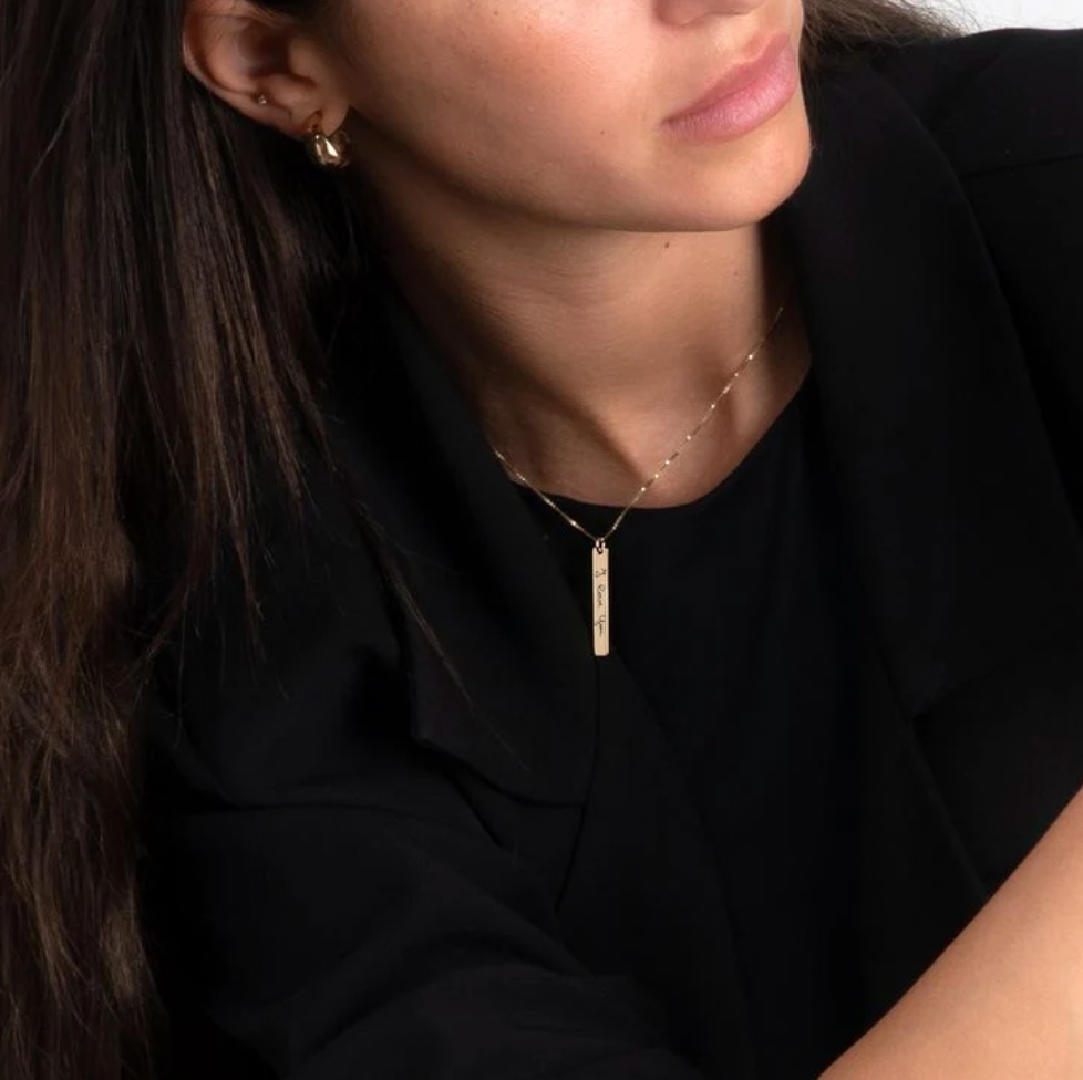 Personalized Handwriting Vertical Bar Necklace