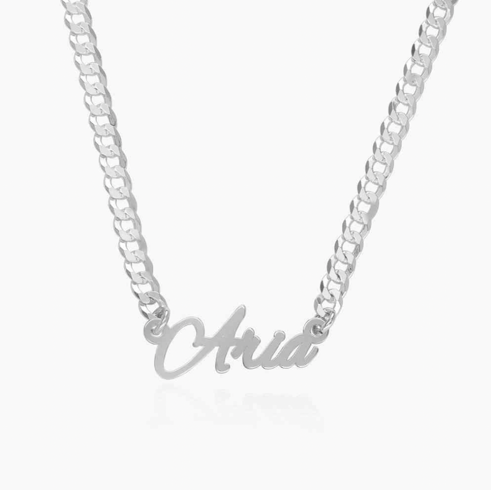 English Cursive Name Necklace With Thick Chain