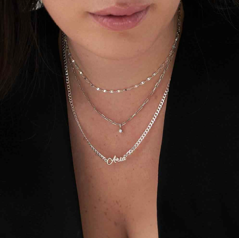 English Cursive Name Necklace With Thick Chain
