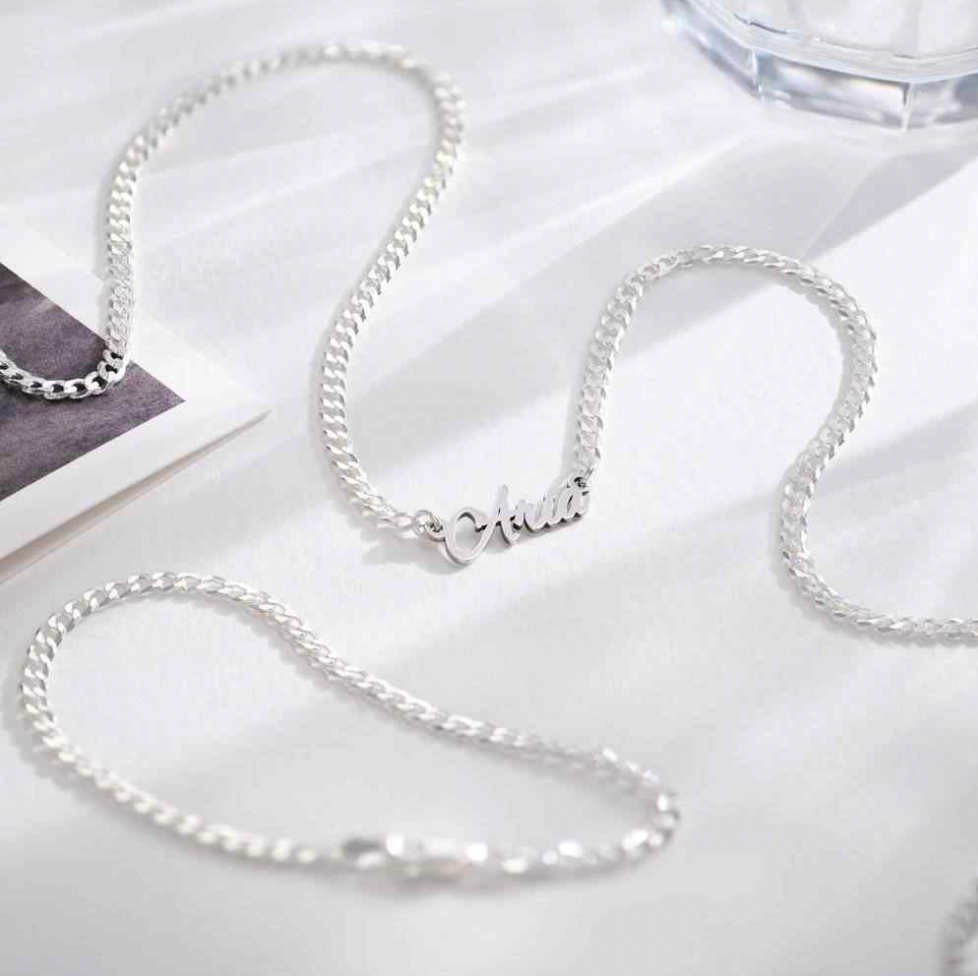 English Cursive Name Necklace With Thick Chain