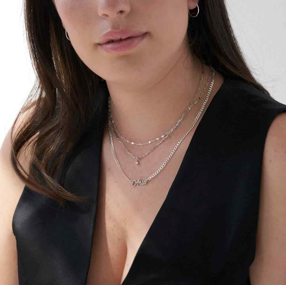 English Cursive Name Necklace With Thick Chain