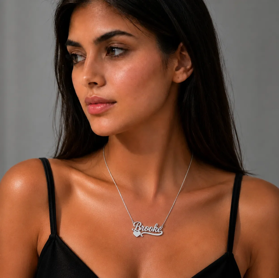 Custom Script Name Necklace with Heart