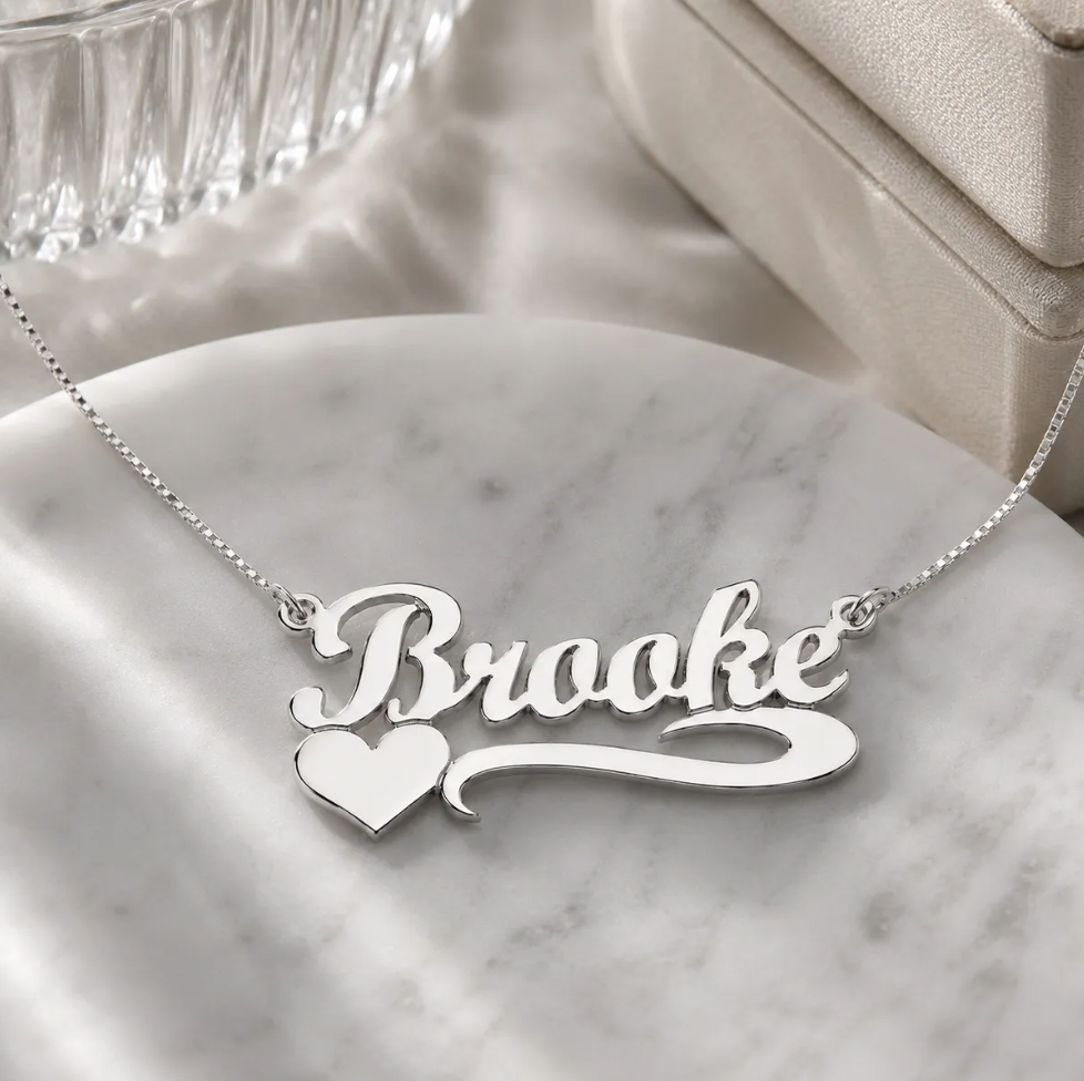 Custom Script Name Necklace with Heart