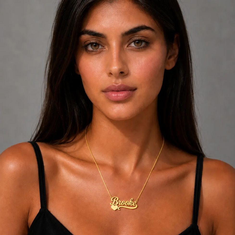 Custom Script Name Necklace with Heart