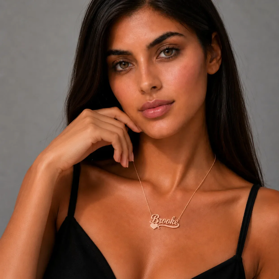 Custom Script Name Necklace with Heart