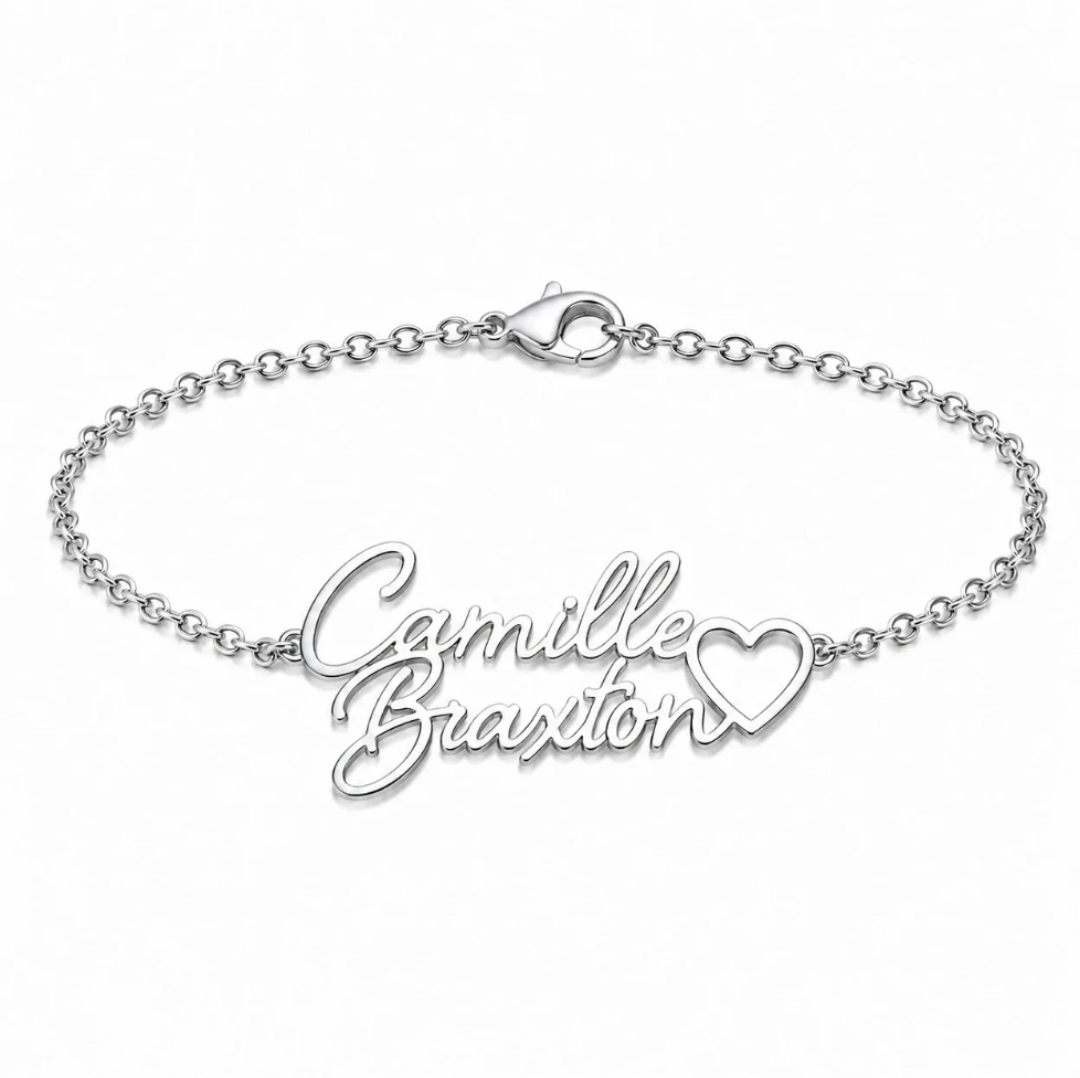 Personalized Two Name Bracelet With Heart