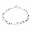 A silver chain bracelet with rectangular nameplates engraved with the names. engraved gold, rose gols, sterling silver, plated, makana jewellery, jewerly