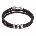 Leather Brown Bracelet for Men with Small Custom Beads