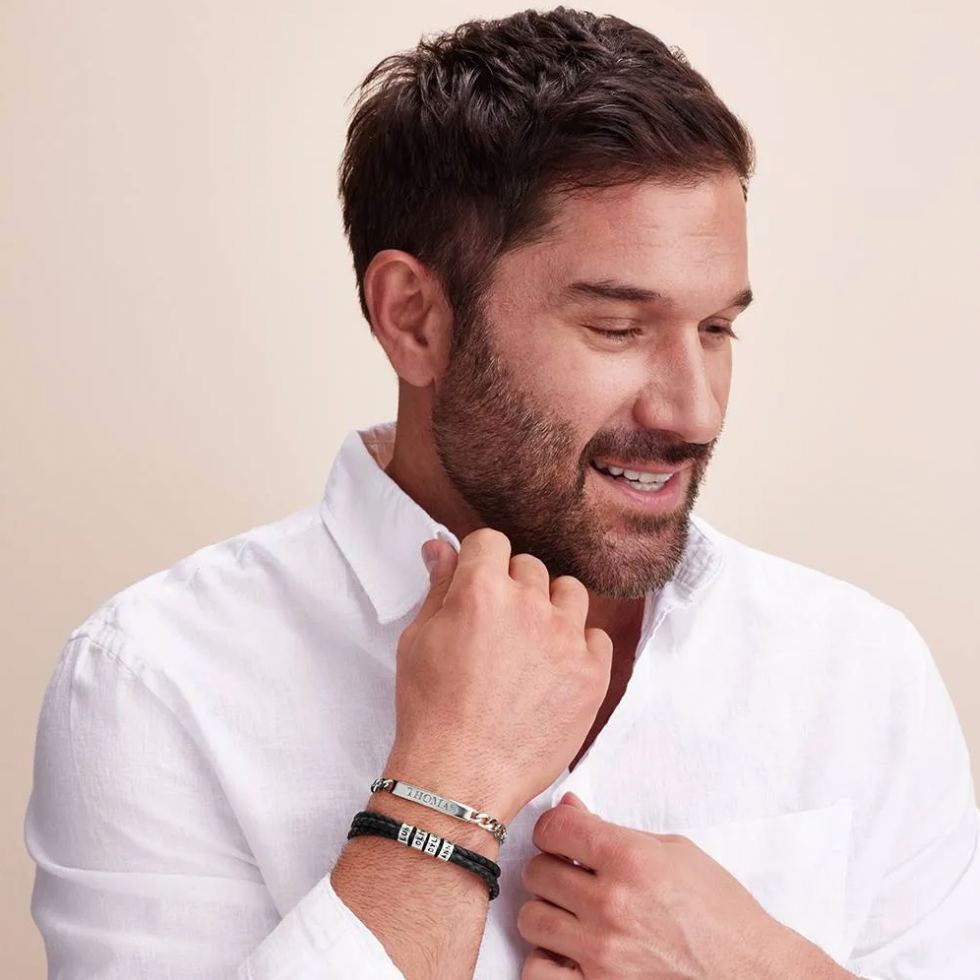 Leather Brown Bracelet for Men with Small Custom Beads